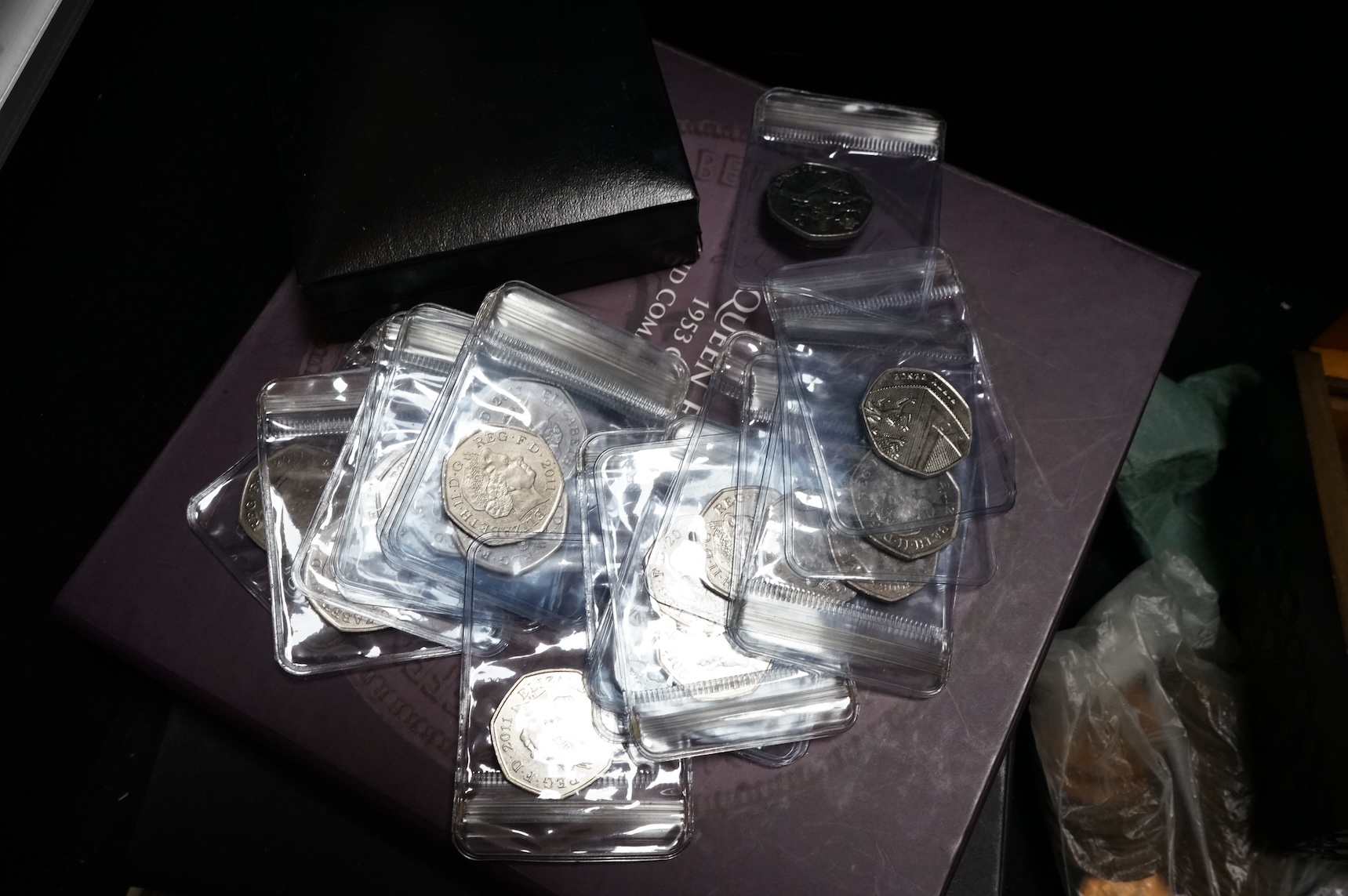 A collection of coins, etc.